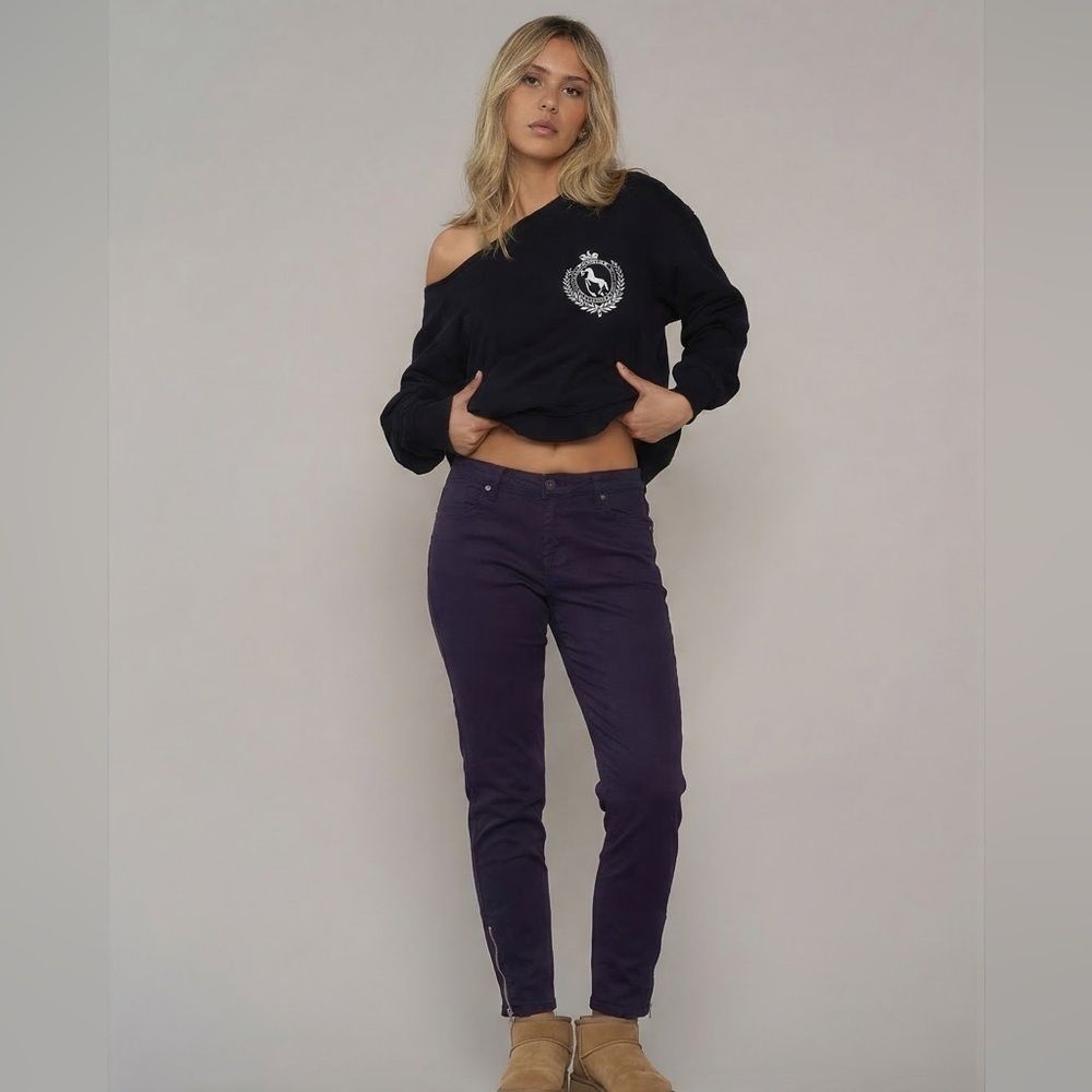 Just Black Ankle Zip Crop Jeans Petite 31P (32x24) Purple Violet Stretch Womens